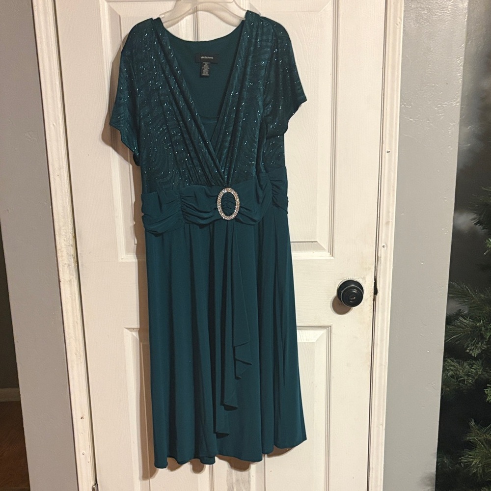 R & M Richards Teal Midi Dress with Embellished Waist